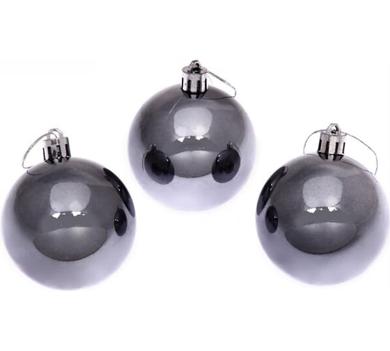 Изображение товара Новогодние шары Серпантин 6 см набор 3 шт глянец, графит 201-0836
