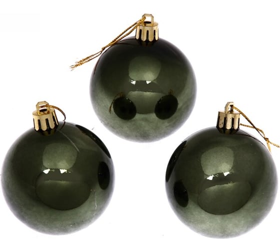 Изображение товара Новогодние шары Серпантин 6 см набор 3 шт глянец, изумруд 201-0838