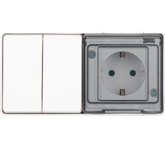 Изображение товара Блок розетка с выключателем ЭРА Эксперт 11750201 двойной IP55, 16A(10AX)250В, ОУ, белый Б0063270