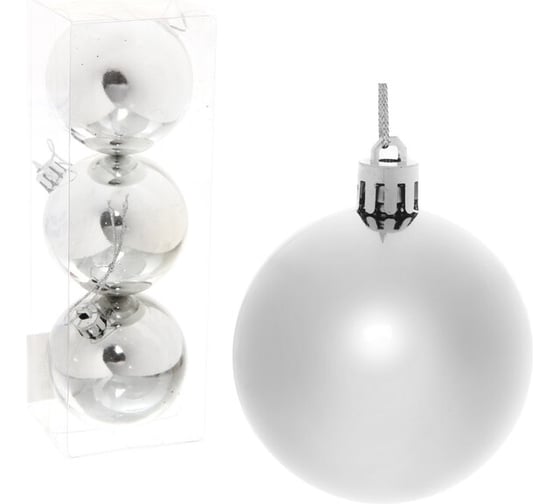 Изображение товара Новогодние шары Серпантин 6 см набор 3 шт глянец, серебро 183-862