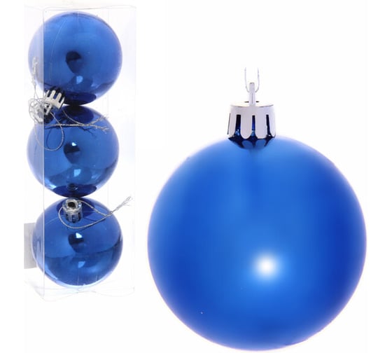 Изображение товара Новогодние шары Серпантин 6 см набор 3 шт глянец, синий 183-863