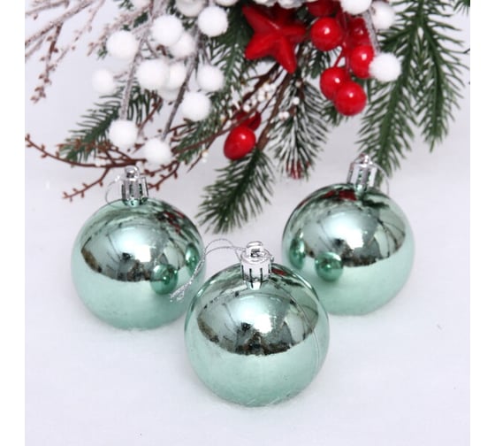 Изображение товара Новогодние шары Серпантин 6 см набор 3 шт глянец, темный нефрит 201-1697
