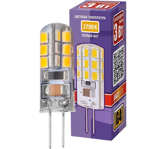 Изображение товара Светодиодная лампа Jazzway PLED-G4 3Вт капсульная 2700К теплый белый G4 200лм 220-230В силикон, d11х38мм 1032041