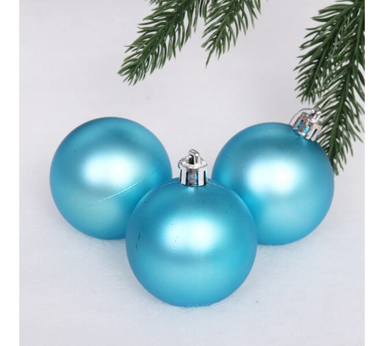 Изображение товара Новогодние шары Серпантин 6 см набор 3 шт матовый, голубой 201-1290