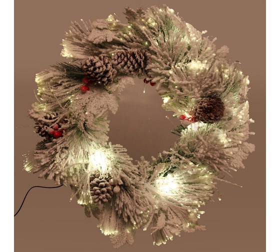 Изображение товара Венок хвойный Серпантин "Заснеженный сад" d-50 см светодиодный, ПВХ, леска, белое напыление,свечение - Теплый белый 184-936