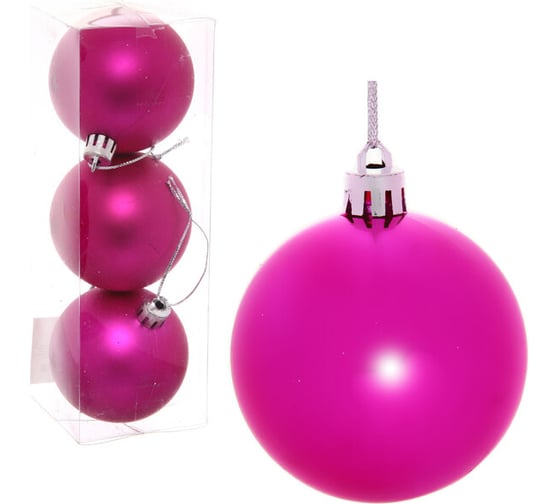 Изображение товара Новогодние шары Серпантин 6 см набор 3 шт матовый, фуксия 183-873