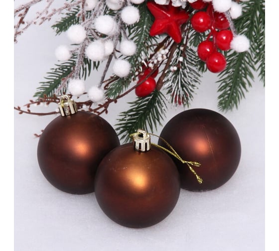 Изображение товара Новогодние шары Серпантин 6 см набор 3 шт матовый, шоколад 201-1699