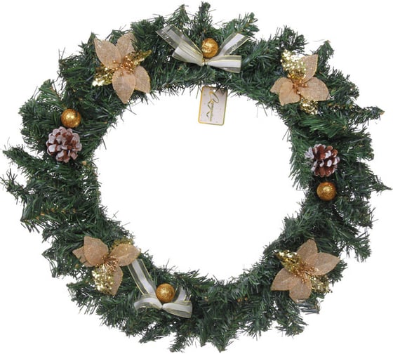 Изображение товара Венок хвойный Серпантин "Зимние подарки" d-50 см, золото 201-3751