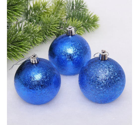 Изображение товара Новогодние шары Серпантин 7 см набор 3 шт мягкий блеск, синий 652-302
