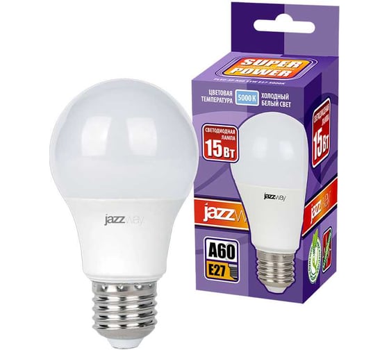 Изображение товара Светодиодная лампа Jazzway PLED-SP 15Вт A60 грушевидная 5000К холодный белый E27 1400лм 230В 2853035