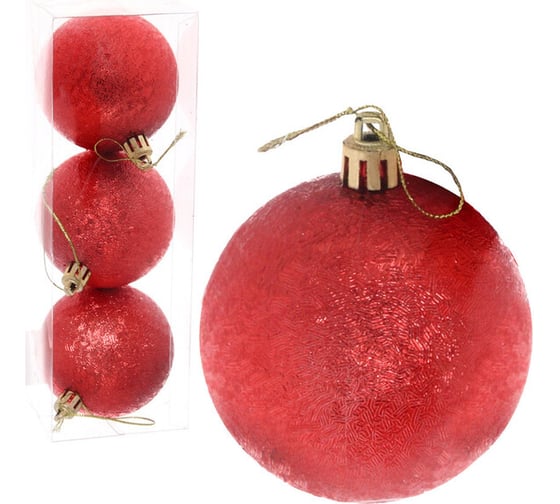 Изображение товара Новогодние шары Серпантин 7 см набор 3 шт мягкий блеск, красный 201-0565