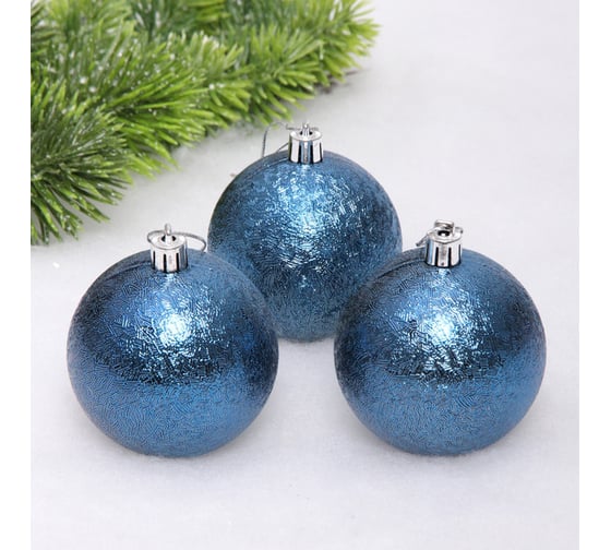 Изображение товара Новогодние шары Серпантин 7 см набор 3 шт мягкий блеск, сапфир 652-301