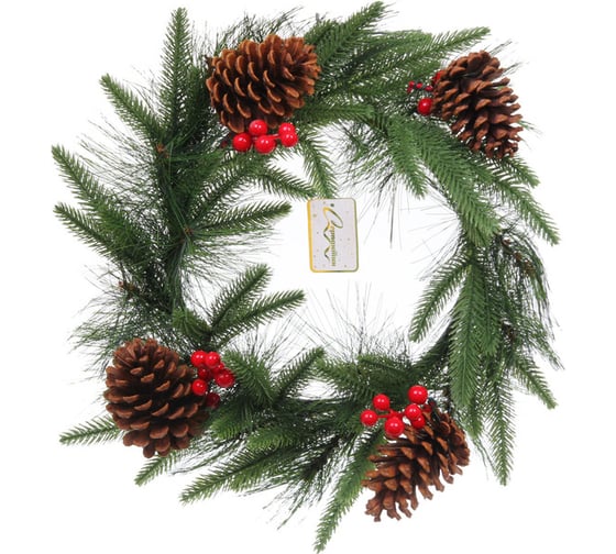 Изображение товара Венок хвойный Серпантин "Волшебный зимний сад" d-40 см, леска, литой ПВХ, шишки, ягоды 184-0052