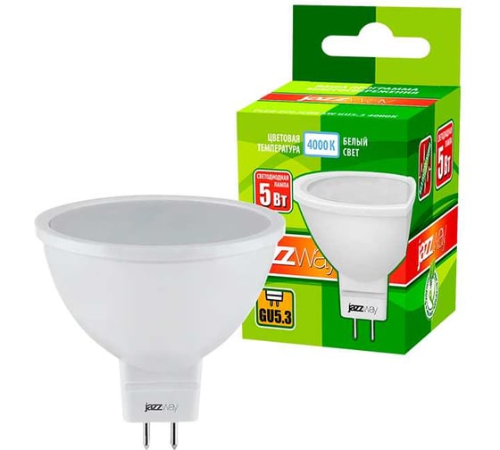 Изображение товара Светодиодная лампа Jazzway PLED-ECO 5Вт JCDR MR16 рефлектор матовая 4000К нейтральный белый GU5.3 400лм 230В/50Гц 1037107A