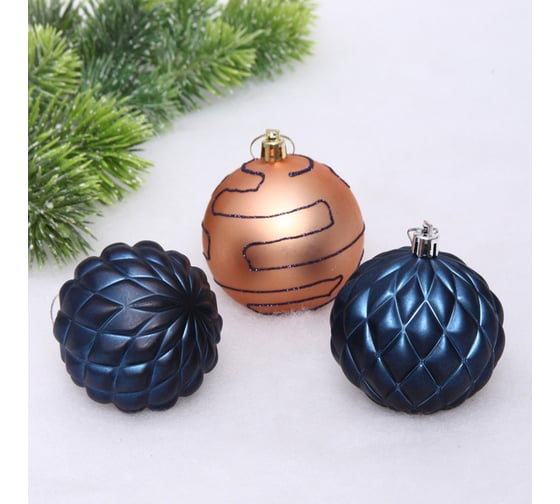 Изображение товара Новогодние шары Серпантин 7 см набор 3 шт сказочная мечта, шампань/сапфир 201-3686