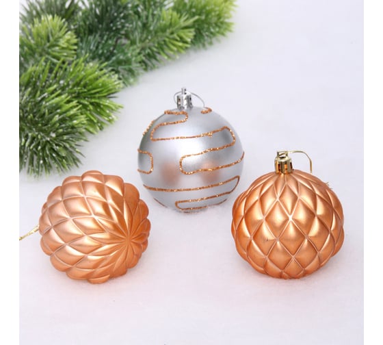 Изображение товара Новогодние шары Серпантин 7 см набор 3 шт сказочная мечта, серебро/ шампань 201-3684