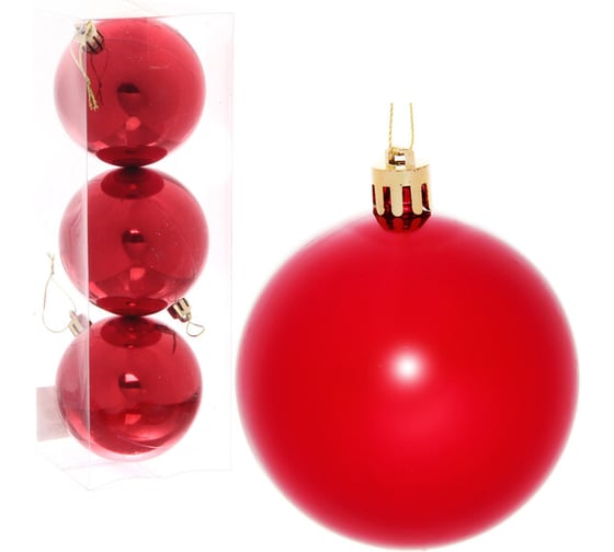 Изображение товара Новогодние шары Серпантин 8 см набор 3 шт глянец, красный 183-919