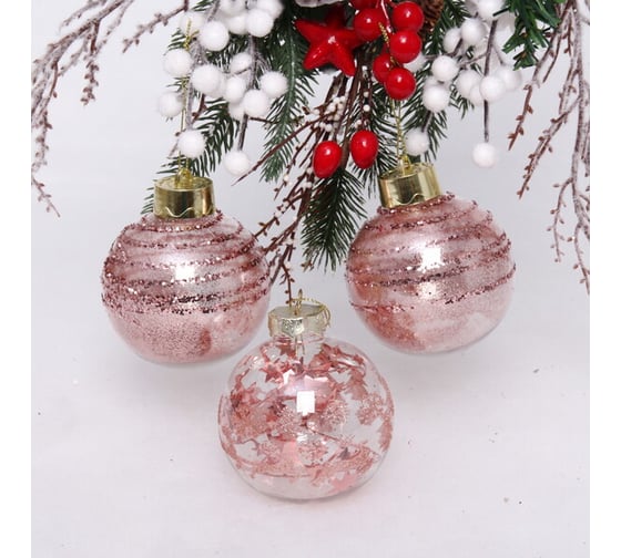 Изображение товара Новогодние шары Серпантин 8 см набор 3 шт Dream, розовое золото 201-2218