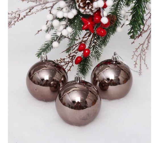 Изображение товара Новогодние шары Серпантин 8 см набор 3 шт глянец, графит 201-1758