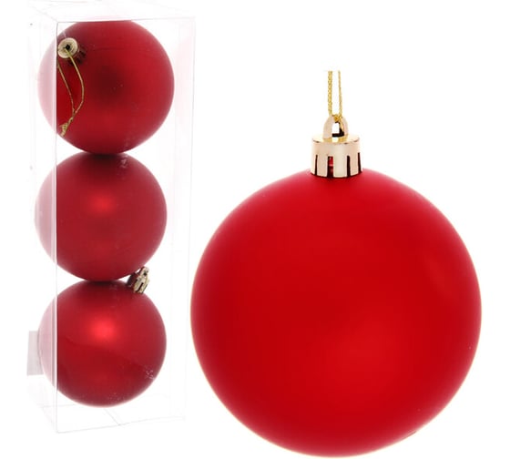 Изображение товара Новогодние шары Серпантин 8 см набор 3 шт матовый, красный 183-923