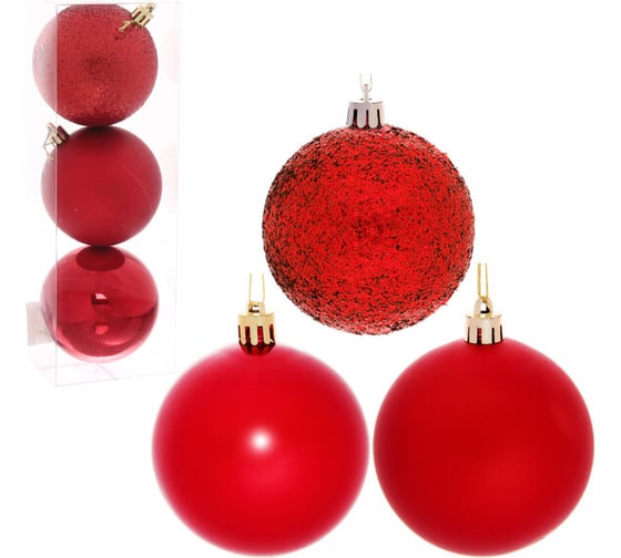 Изображение товара Новогодние шары Серпантин 8 см набор 3 шт микс фактур, красный 183-941