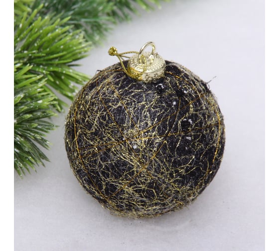 Изображение товара Новогодний шар Серпантин Элегантные узоры 8 см, черный/золото 201-3264