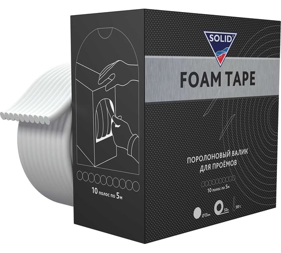 Изображение товара Поролоновые валики для проёмов SOLID PROFESSIONAL LINE FOAM TAPE D 13 ммх50 м (10 штх5 м) 561.13050