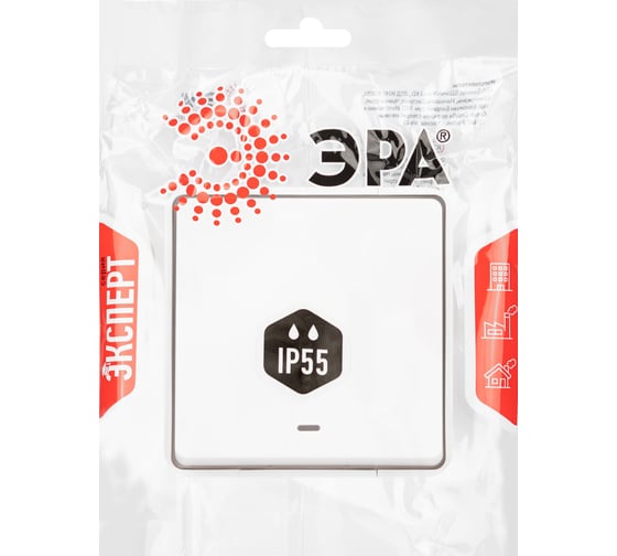 Изображение товара Выключатель ЭРА Эксперт 11150201 с подсветкой IP55, 10АХ250В, ОУ, белый Б0063305