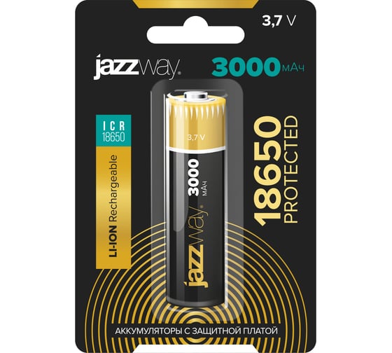 Изображение товара Аккумулятор Jazzway Jаzzway 18650 3.7В Li-Ion 3000 мАч с защитой BL-1 (блистер 1шт) 5012073