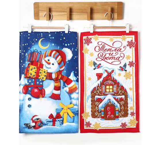 Изображение товара Набор полотенец Доляна кух. Пряничный домик 35x60см-2 шт., 100% хлопок 6988442
