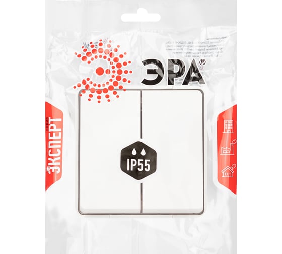Изображение товара Выключатель ЭРА Эксперт 11150401 двойной IP55, 10АХ250В, ОУ, белый Б0063257