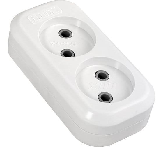 Изображение товара Колодка (розетка удлинителя) LUX У2-0 2-местная, без заземления, 250В 10А 4606400416562
