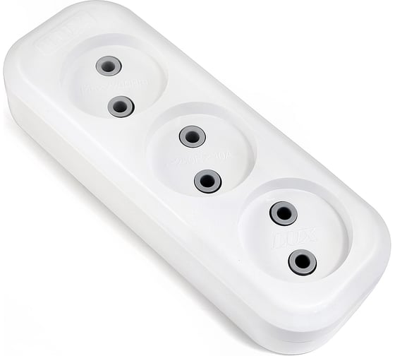 Изображение товара Колодка (розетка удлинителя) LUX У3-0 3-местная, без заземления, 250В 10А 4606400416586