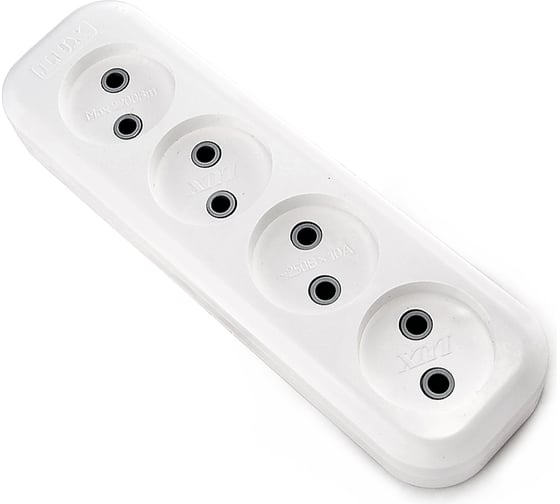 Изображение товара Колодка (розетка удлинителя) LUX У4-0 4-местная, без заземления, 250В 10А 4606400416609