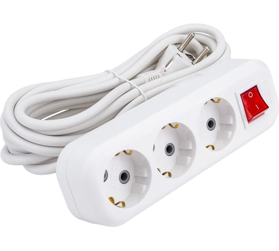 Изображение товара Сетевой удлинитель LUX У3-ЕВК-05, с выключателем, 3-местный, с заземлением, 250В 16А, 5м 4606400418016