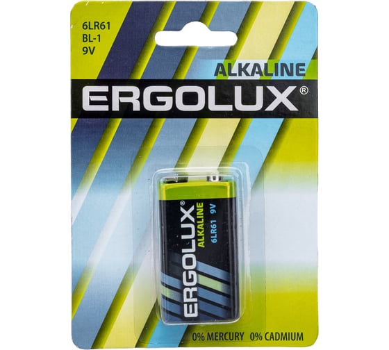 Изображение товара Батарейка Ergolux 6LR61, 9В, Alkaline, BL-1 11753