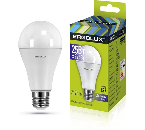 Изображение товара Светодиодная лампа Ergolux LED-A65-25W-E27-6K ЛОН, 25Вт, E27, 6500K, 180-240В 14228