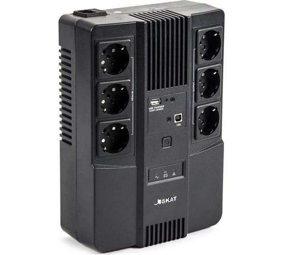 Изображение товара Источник бесперебойного питания SKAT UPS 800 AI ИБП 220В 480Вт 1АКБ 9Ач внутр. меандр. стабилизация напряжения 6 выходов 452