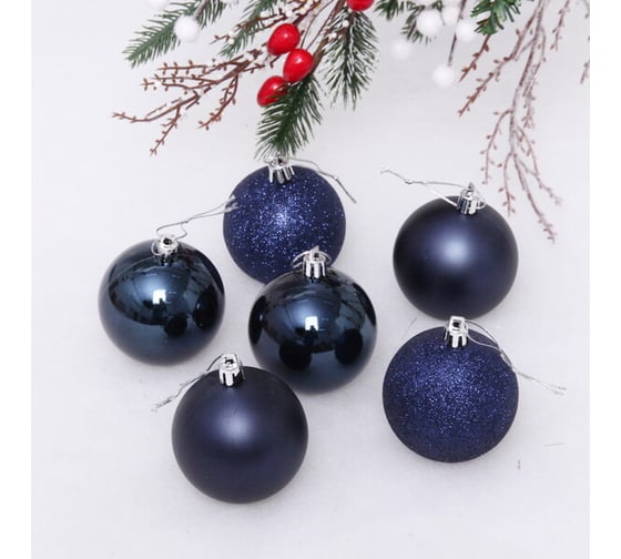 Изображение товара Новогодние шары Серпантин 6 см (набор 6 шт.) "Микс фактур", Синий (пакет) 201-1736