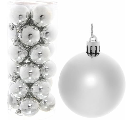 Изображение товара Новогодние шары Серпантин 6 см (набор 24 шт.) "Глянец", серебро 201-0641