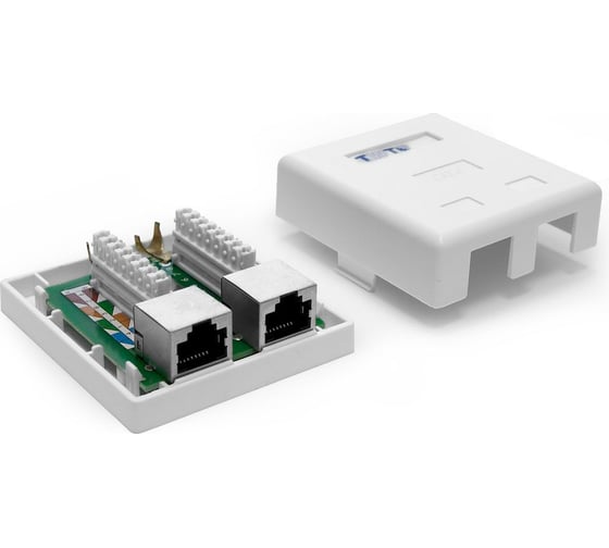 Изображение товара Настенная розетка 2 порта RJ-45, категория 6, экранированная, белая, TWT-SM2-4545/S6-WH