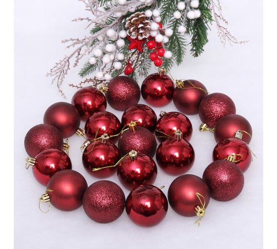 Изображение товара Новогодние шары Серпантин 6 см (набор 24 шт.) "Микс фактур", темный рубин 201-1693