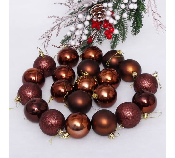 Изображение товара Новогодние шары Серпантин 6 см (набор 24 шт.) "Микс фактур", шоколад 201-1694