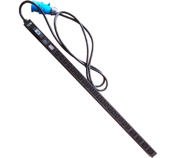 Изображение товара Вертикальный блок розеток, 4xC19 + 20xC13, 250V, 32A, A/V-метр, шнур 3 метра, вилка IEC309 TWT-PDVI-4C9-20C3-I9