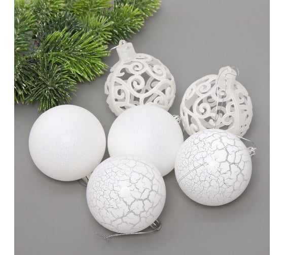 Изображение товара Новогодние шары Серпантин 8 см (набор 6 шт.) "Снежное сияние", Белый 652-373