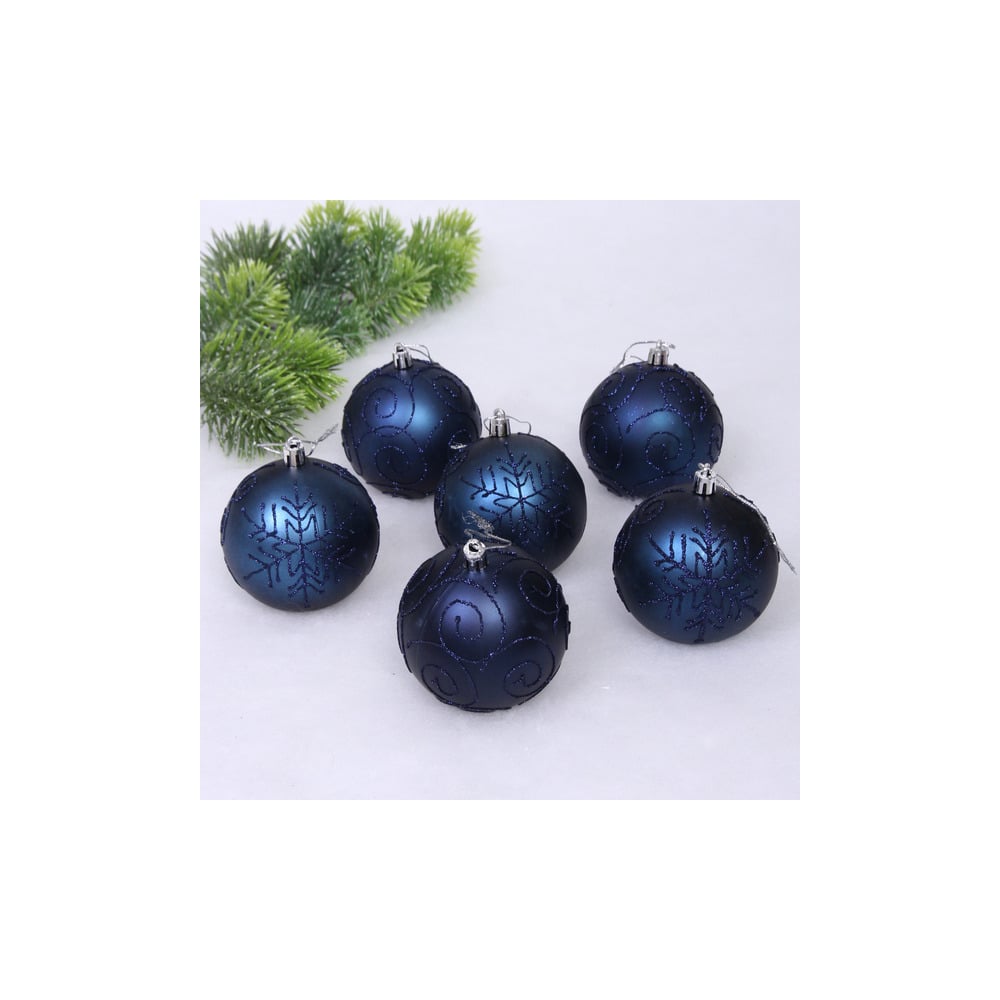 Изображение товара Набор елочных шаров Серпантин 8 см Magic wish 6 шт. сапфир новогодние украшения