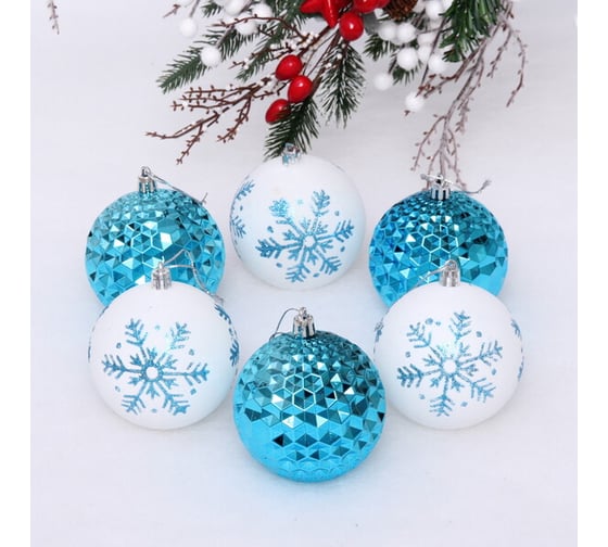 Изображение товара Набор шаров Серпантин 8 см "Снежное сияние" (в наборе 6 шт.), Голубой/Белый 201-2061