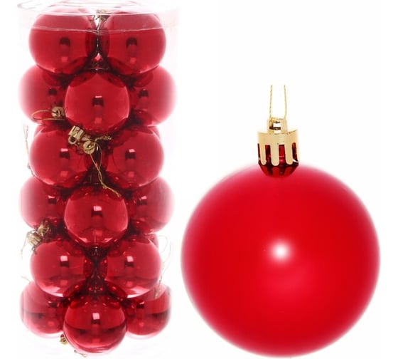 Изображение товара Новогодние шары Серпантин 6 см (набор 24 шт.) "Глянец", красный 201-0639