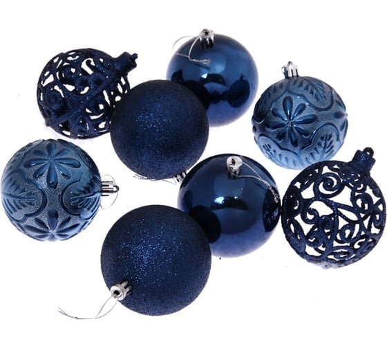 Изображение товара Новогодние шары Серпантин 8 см (набор 24 шт.) "Фактурный микс", сапфир 201-0883