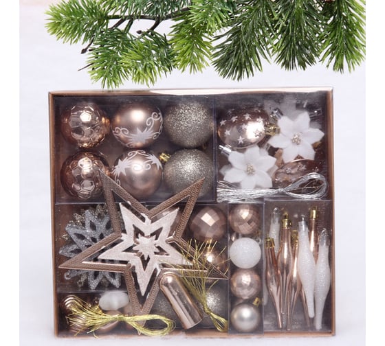 Изображение товара Набор ёлочных украшений Серпантин "Сказочная зима" 45 предметов, Белый/Шампань 201-3214